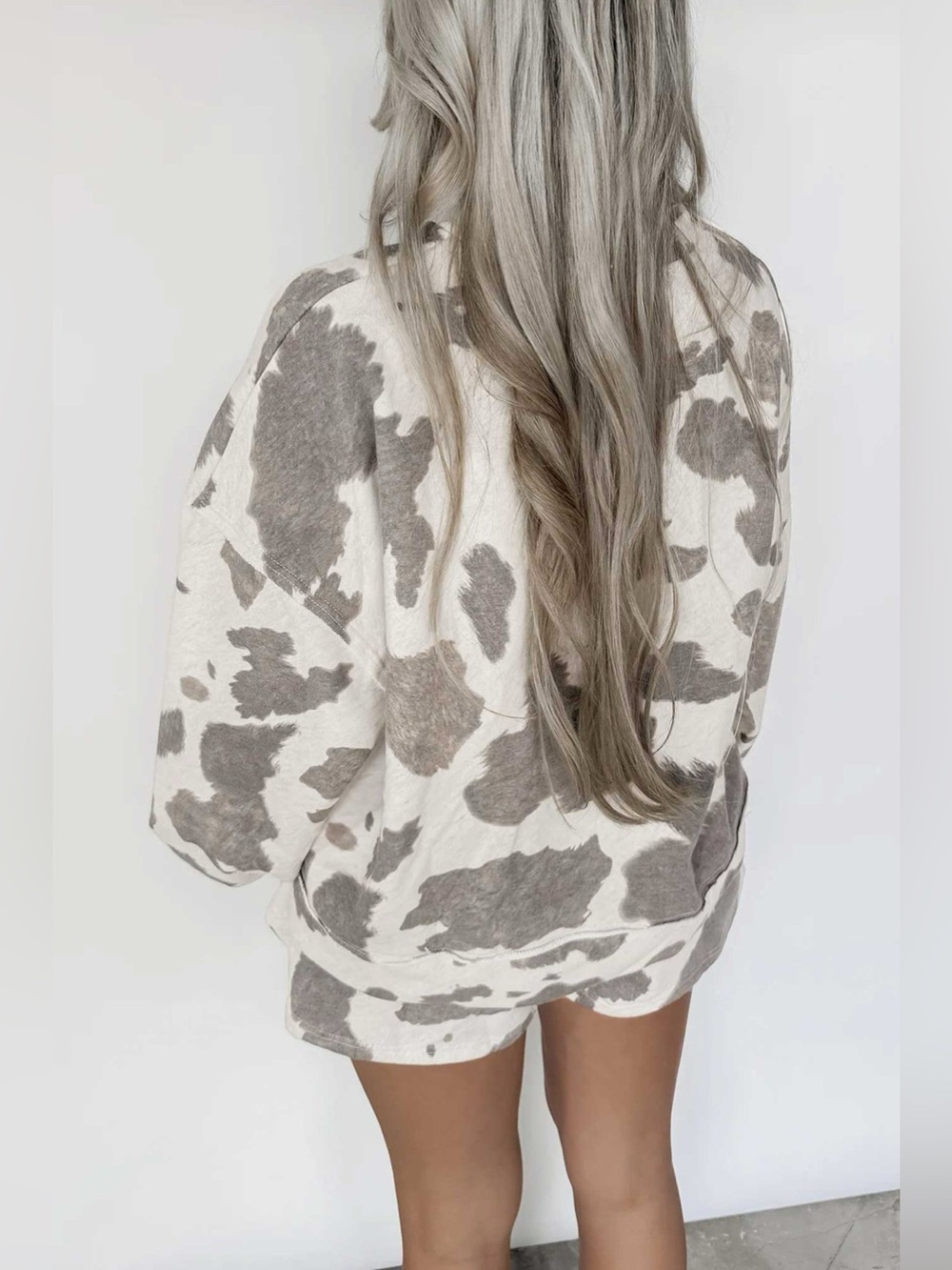 Cow Print Top and Drawstring Shorts Set - Picture 4 of 6